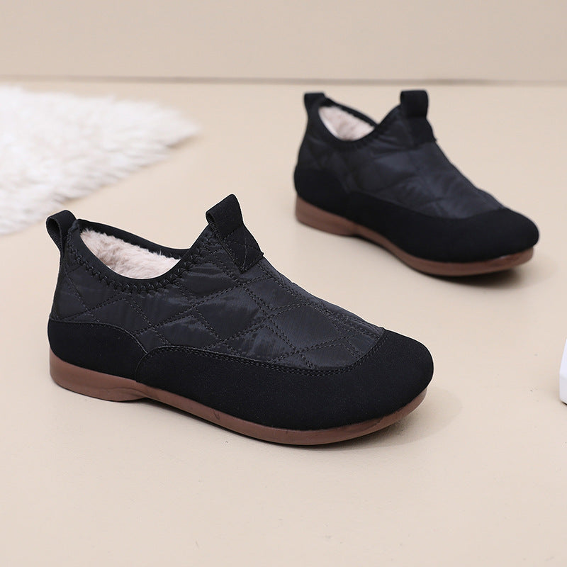 Winter Cloth Shoes For Women Plus Velvet Soft Bottom One Pedal Cotton Shoes Warm Flat Bottom Gommino