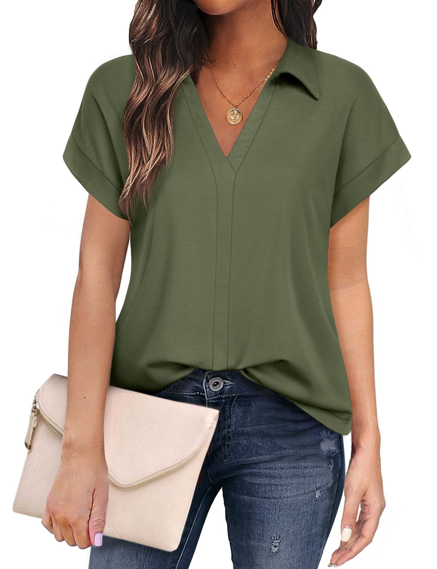 Solid Color Business Casual Women's Short-sleeved Shirt