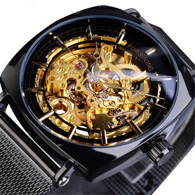 European And American Style Men'S Fashion Casual Openwork Mesh Belt Automatic Mechanical Watch