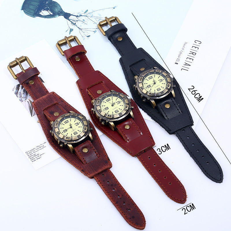 New Punk Retro Cowhide Bracelet Watch Men'S Watch Leather European And American Bracelet