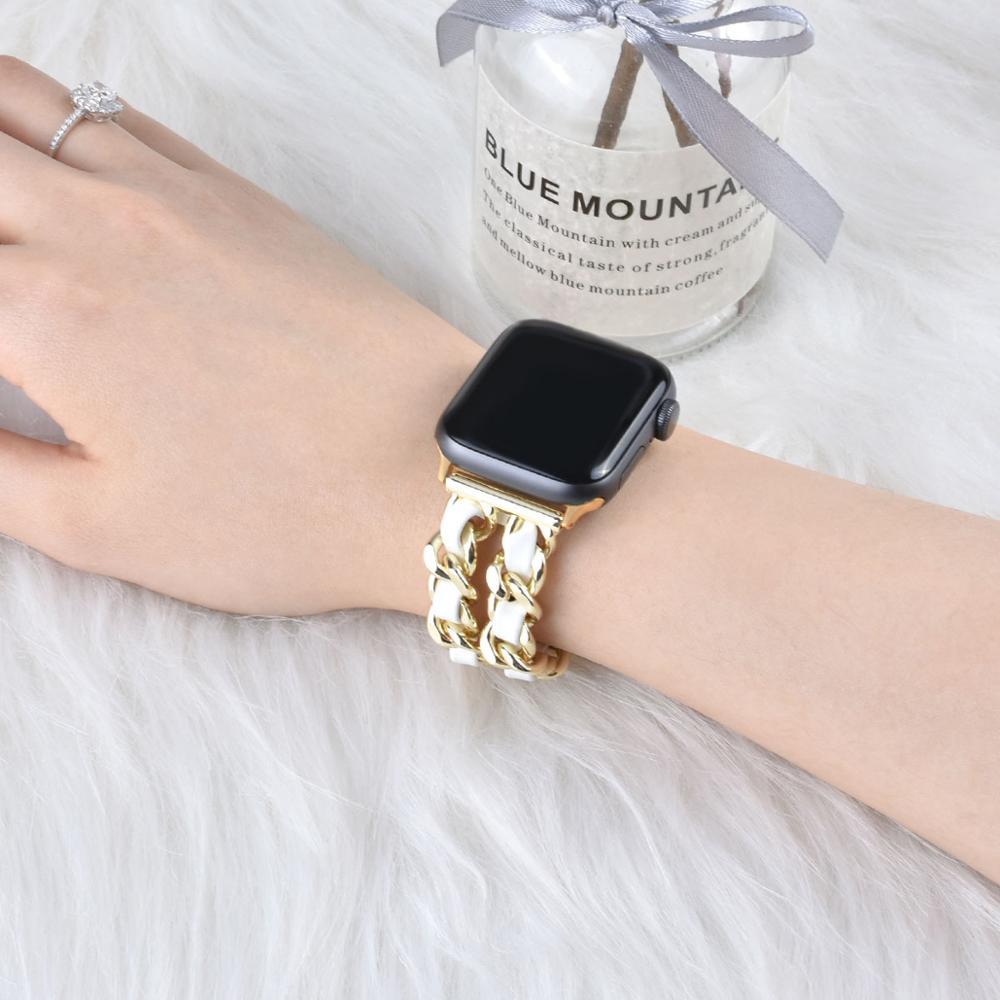 Compatible with Apple, Strap Cuban Link Bracelet IWatch Leather  Metal Strap
