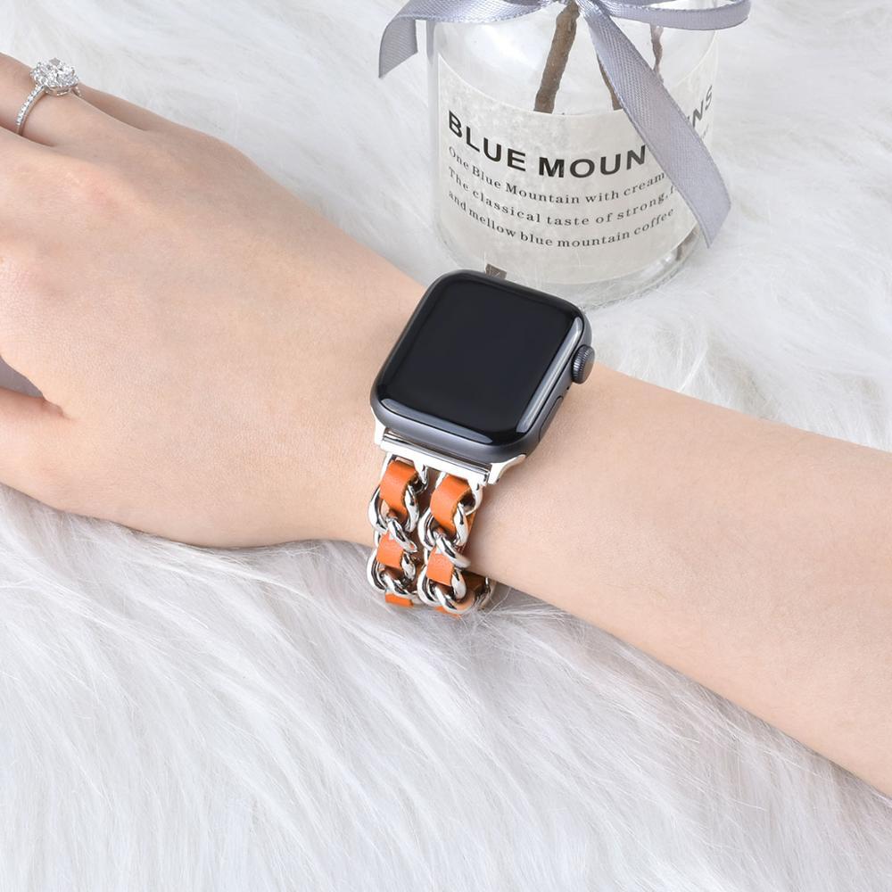 Compatible with Apple, Strap Cuban Link Bracelet IWatch Leather  Metal Strap
