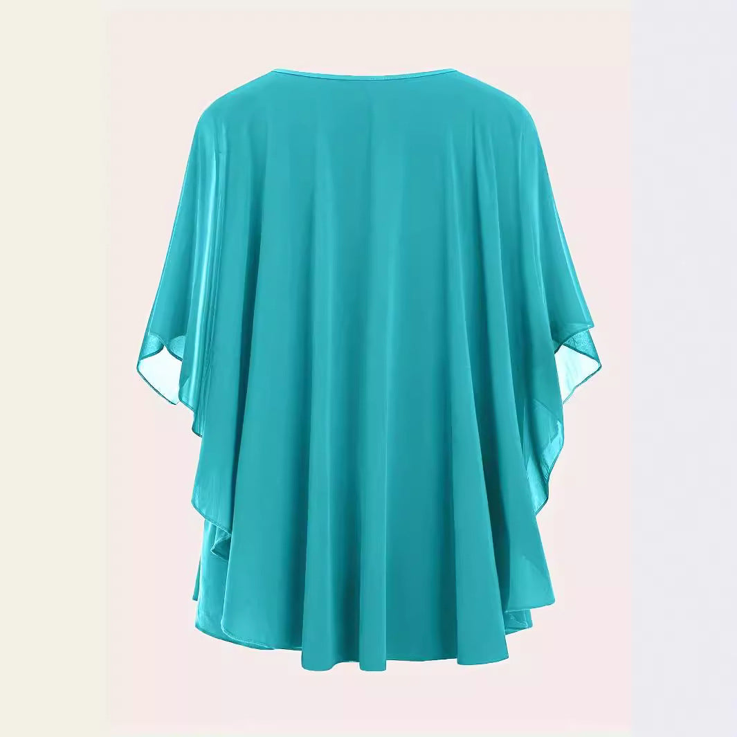 European And American Plus Size Women's Clothes New Belly-covering Slimming Loose Solid Color Short Sleeve