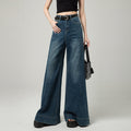 Dark Blue Narrow Version Korean Simple High Waist Loose Small Mop Wide Leg Pants