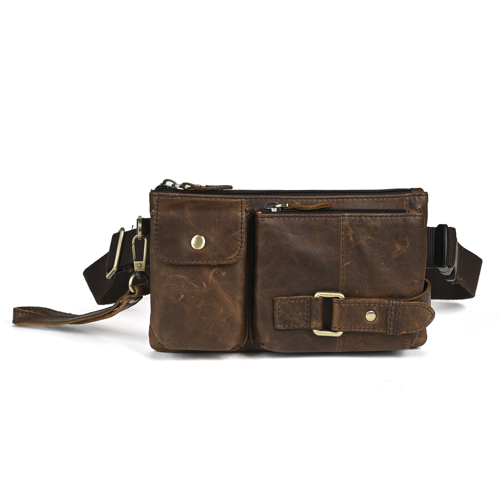 Vegetable Tanned Leather Cowhide Men's Trendy Cool Travel Chest Bag Waist