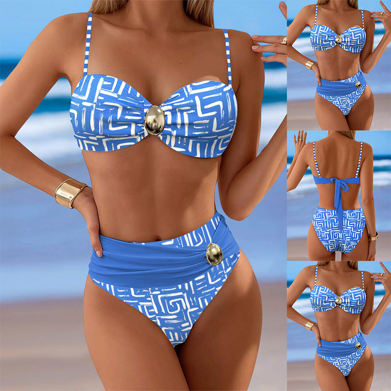 Women's Sexy European And American Vintage Backless Bikini Swimsuit Suit