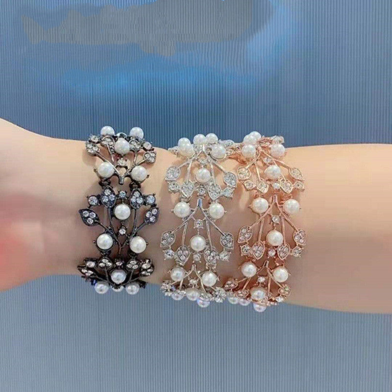 Pearl Diamond Leaf Smart Strap Watch Bracelet
