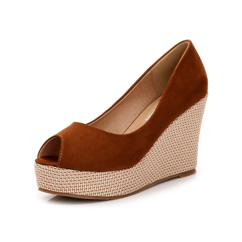 High Heel Peep Toe Wedge Thick Bottom Shallow Mouth Muffin Thick Heel Tide Pumps