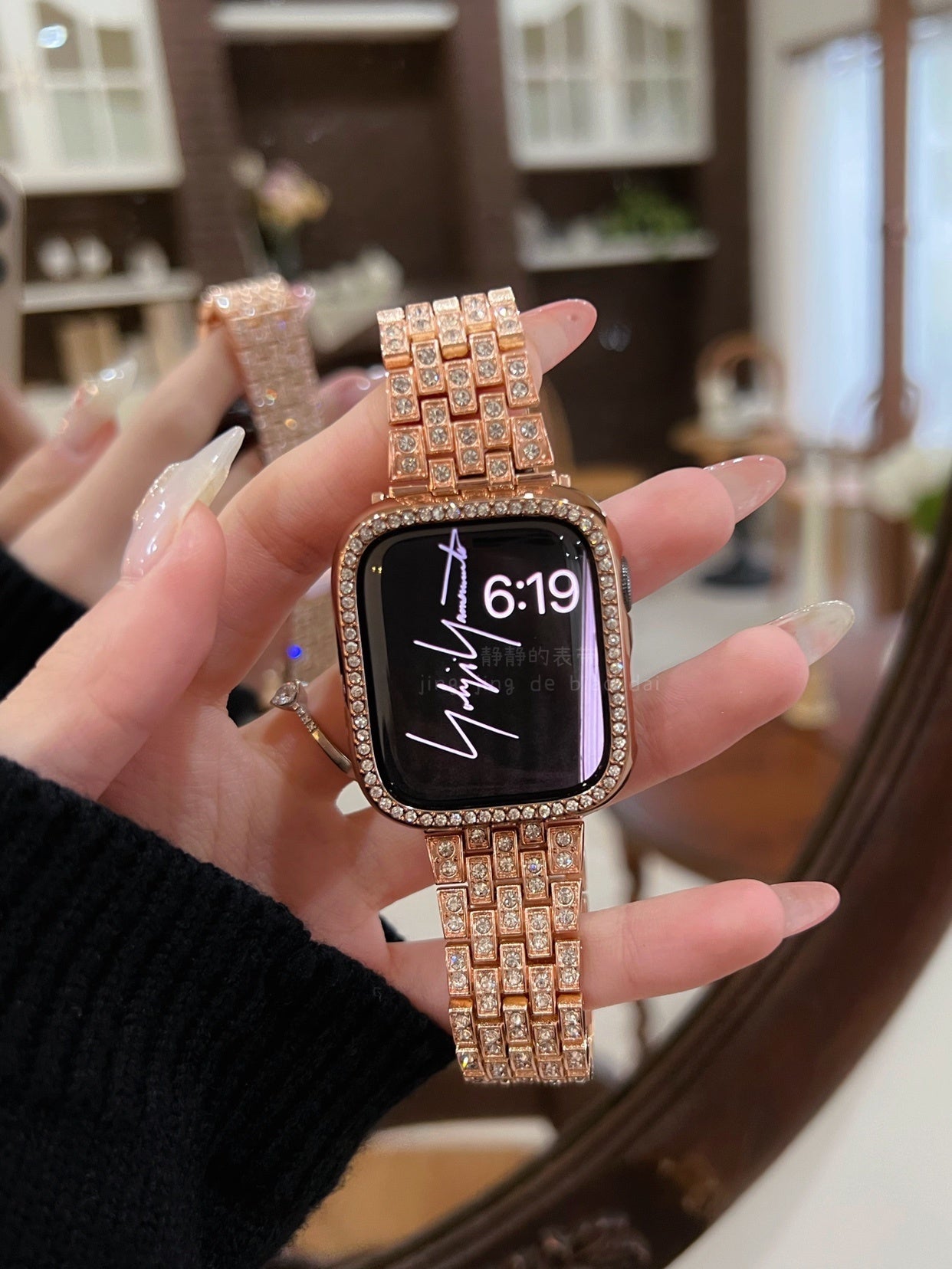 Neutral Diamond Set Metal Stainless Steel Strap