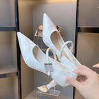 Pointed Toe Chinese Style Embroidery Low-cut High Heels Women's Stiletto Heel