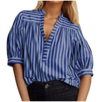 Fashionable All-match Loose Striped Shirt Short Sleeve