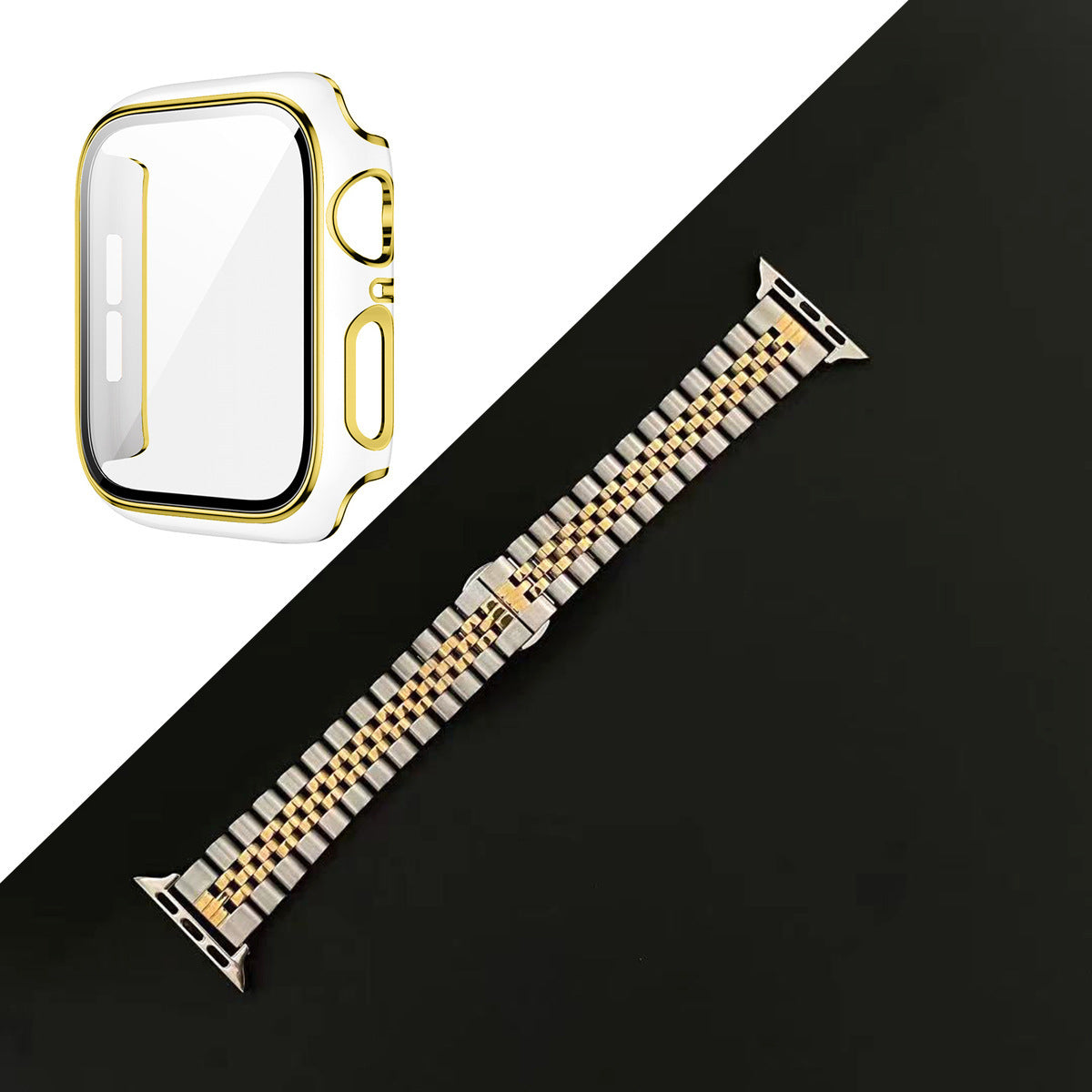 Stainless Steel Metal Five-bead Strap Double Color Shell Watchband Suit
