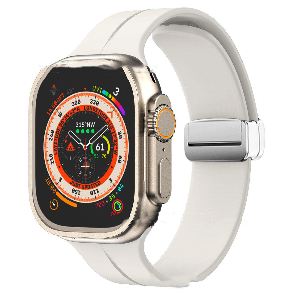 Magnetic Suction Folding Buckle Metal Strap Silicone