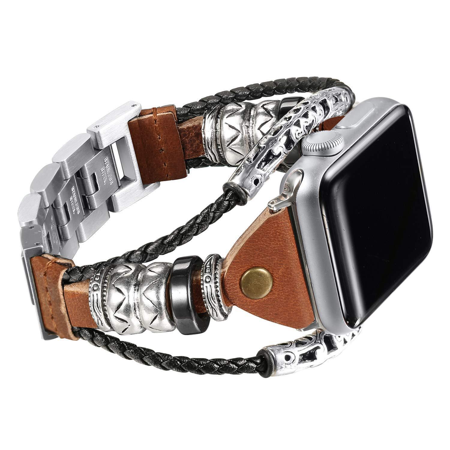 Metal stainless steel chain leather strap