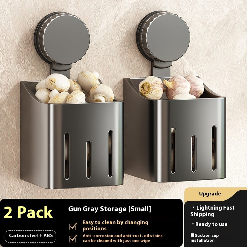 Onion, Ginger And Garlic Storage Box Wall-mounted Suction Cup Storage Rack