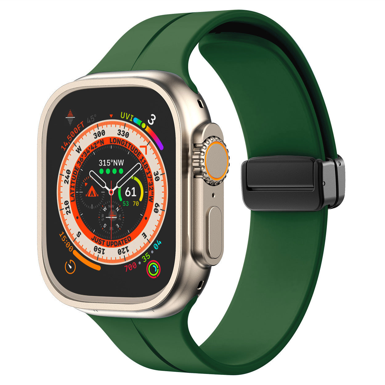 Magnetic Suction Folding Buckle Metal Strap Silicone