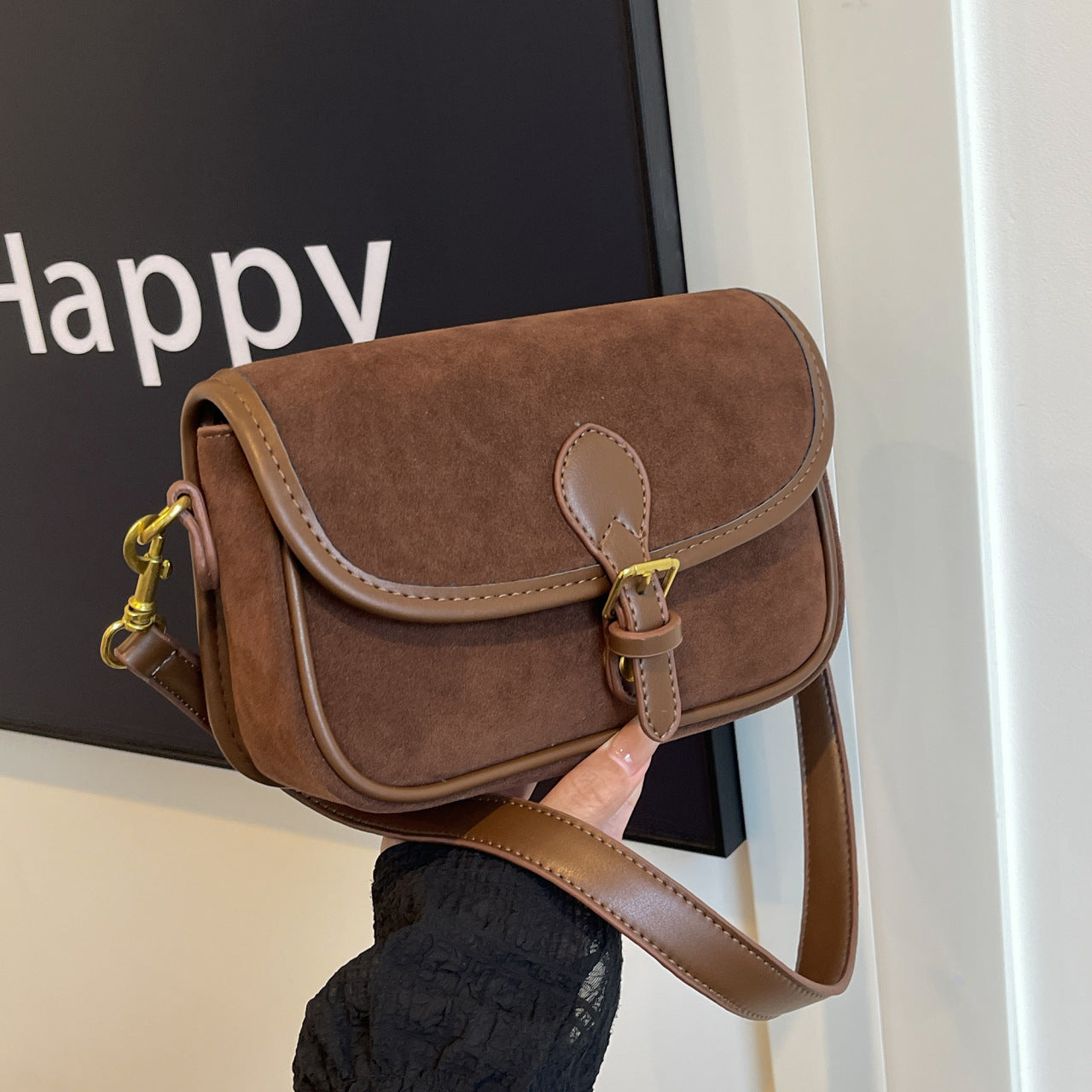 Frosted Leather Bag Magnetic Snap Shoulder Messenger Bag