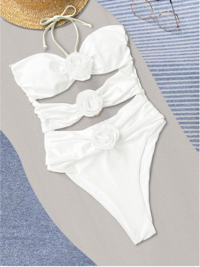 Ladies Hot Spring Three-dimensional Flower BIKINI One-piece Swimsuit