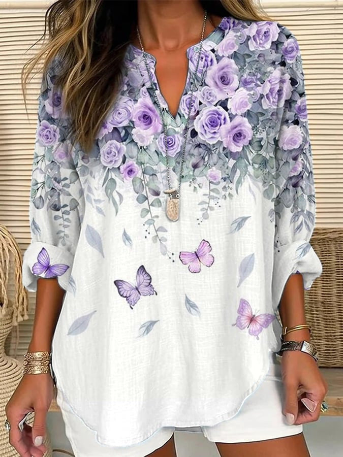 Women's 3D Digital Printing Fashion Round Neck Loose Shirt