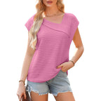Women's Diagonal Collar Fashion Casual Short Sleeve Fashion T-shirt
