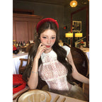 Polka Dot Lace Stitching Shirt For Women Sweet Doll Collar Slim-fit Crop-top