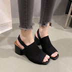 European And American Flying Woven High Heel Chunky Heel Sandals For Women