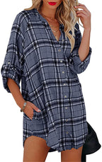 Plaid Printed V-neck Long Sleeve Top