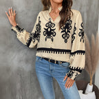 Stand Collar Retro Ethnic Print Long Sleeve Shirt