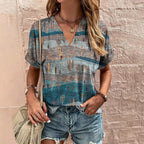 Female V-neck Casual Harajuku Striped Printed T-shirt