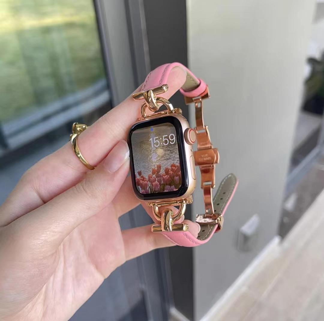 Watch Strap Advanced Genuine Leather D-shaped Metal Butterfly Clasp Women's