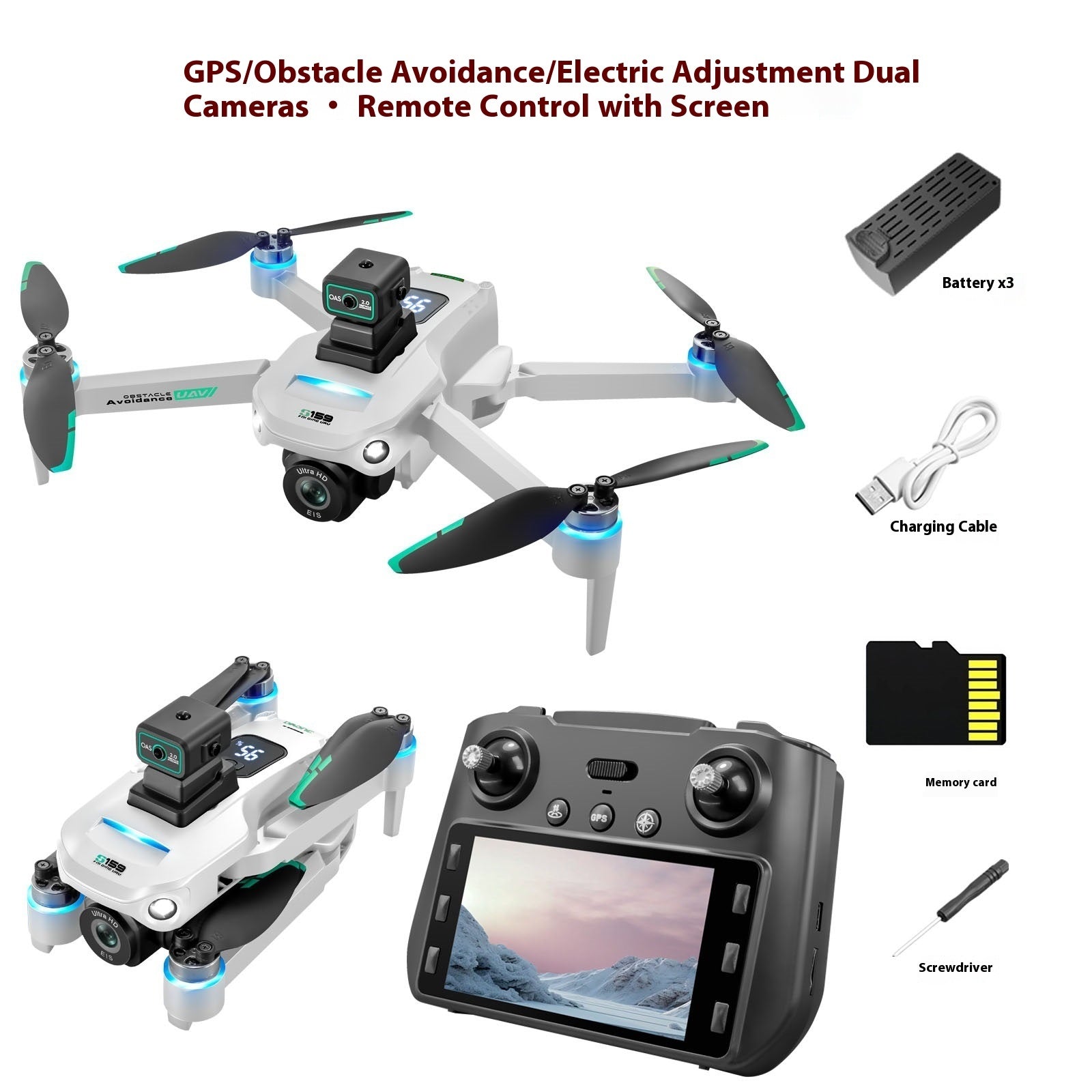 Screen Display HD Aerial Photography Automatic Return Flight Obstacle Avoidance S159 Remote Control GPS UAV