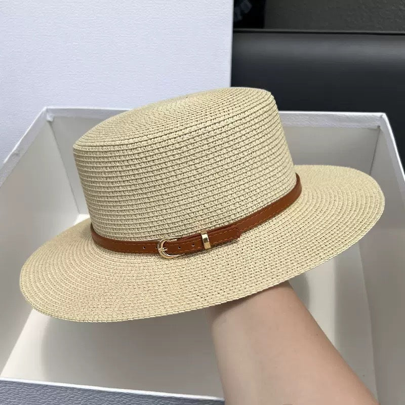 Straw Wide Brim Sun Protection Flat Top Hat Children
