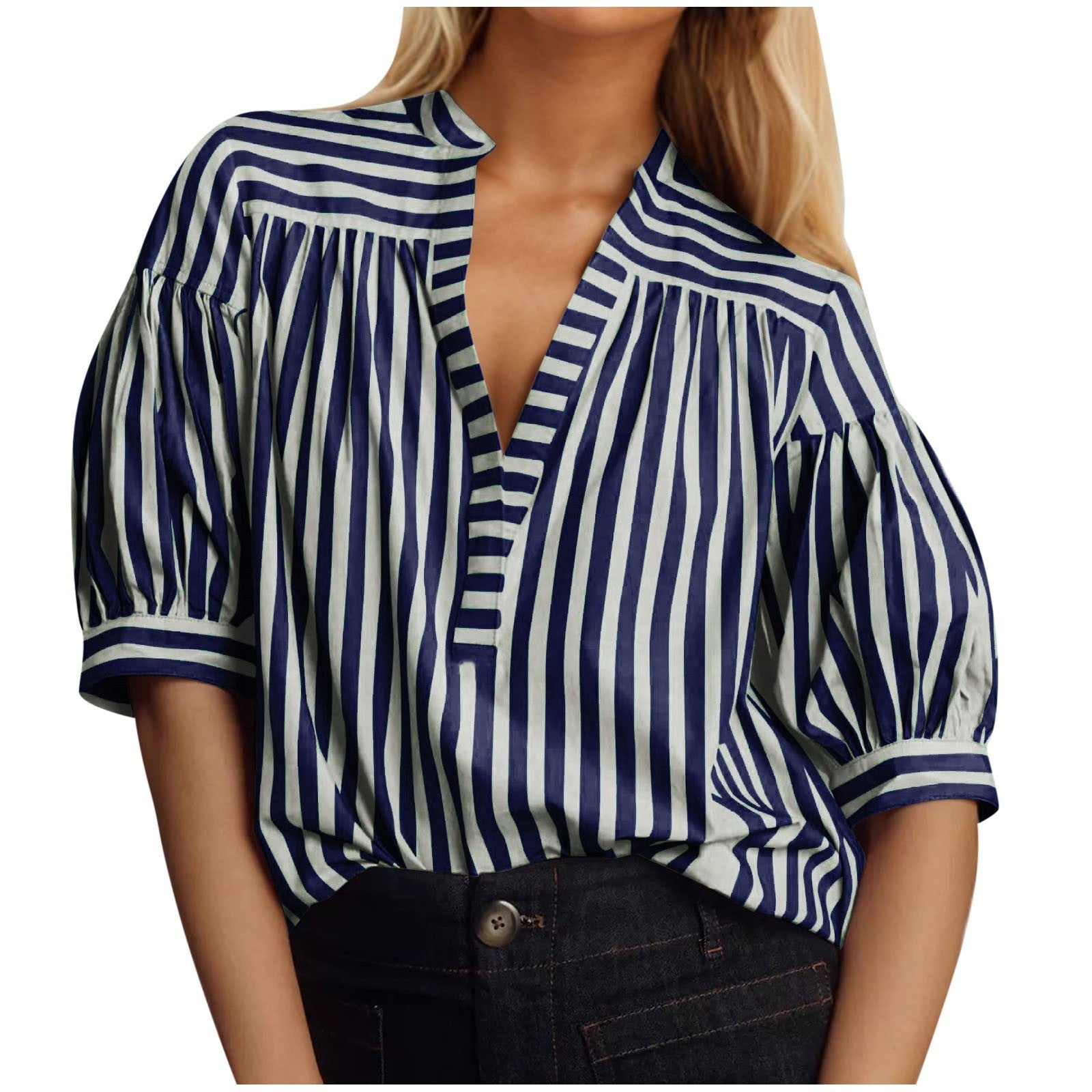 Fashionable All-match Loose Striped Shirt Short Sleeve