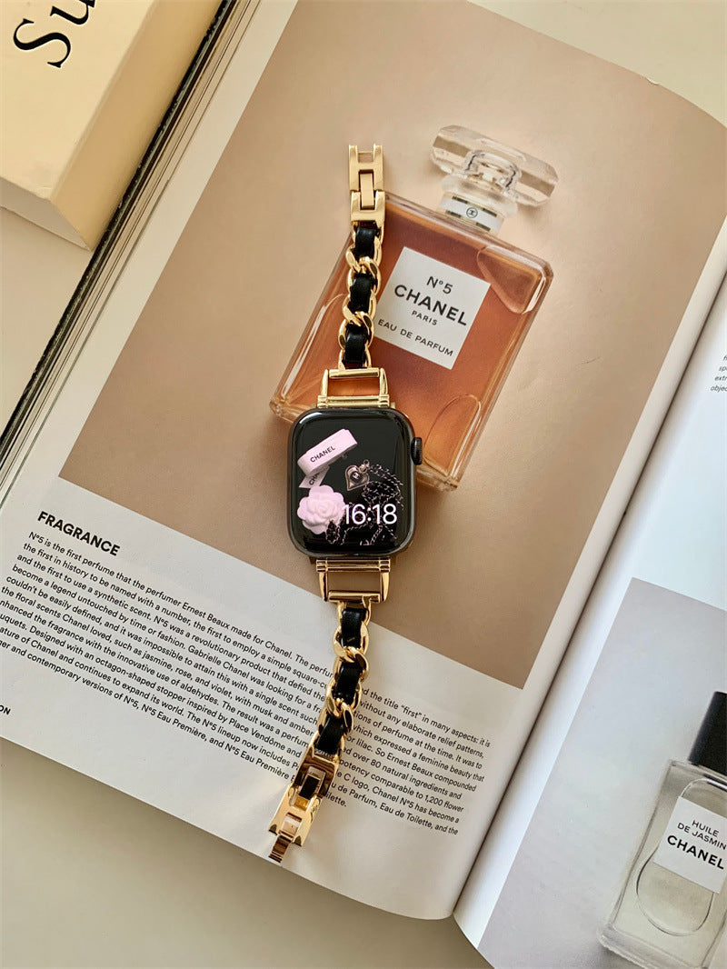 High-grade Classic Style Black Gold Series Applicable Watch Leather Metal Strap