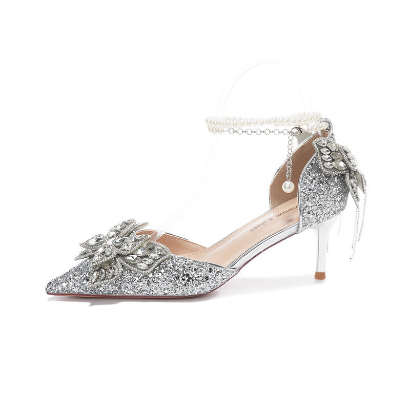 Sequin Rhinestones Bow Tassel Hollowed Sandals