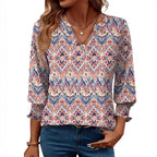 Fashion Tops Three-quarter Sleeve Flower Print Casual Shirt