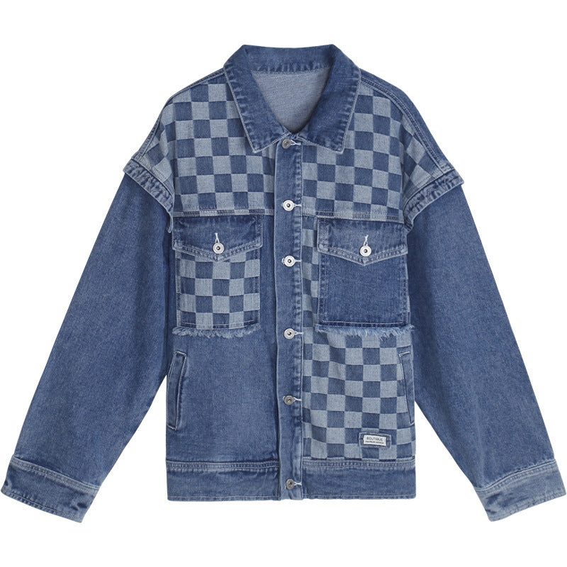 Women's Checkerboard Stitching Denim Jacket